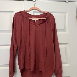 Anthropologie Red Long Sleeve Tie Front Blouse